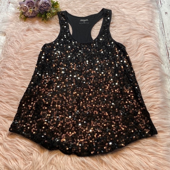 Express Black Sequin Racerback Tank sz XS - Picture 1 of 8